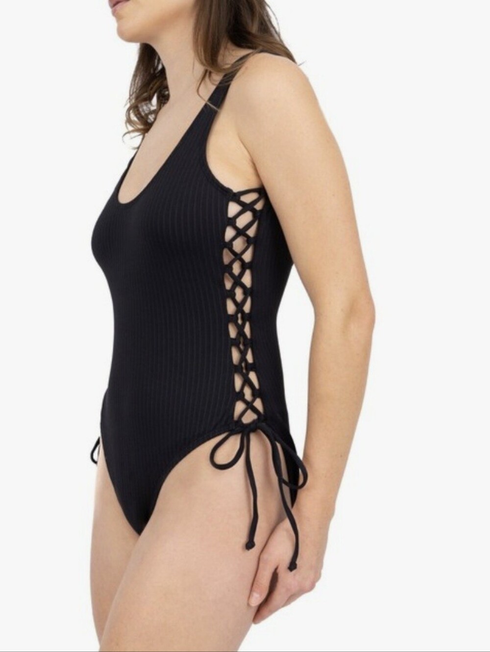 CYN & LUCA Lace-Up One Piece Swimsuit - Black